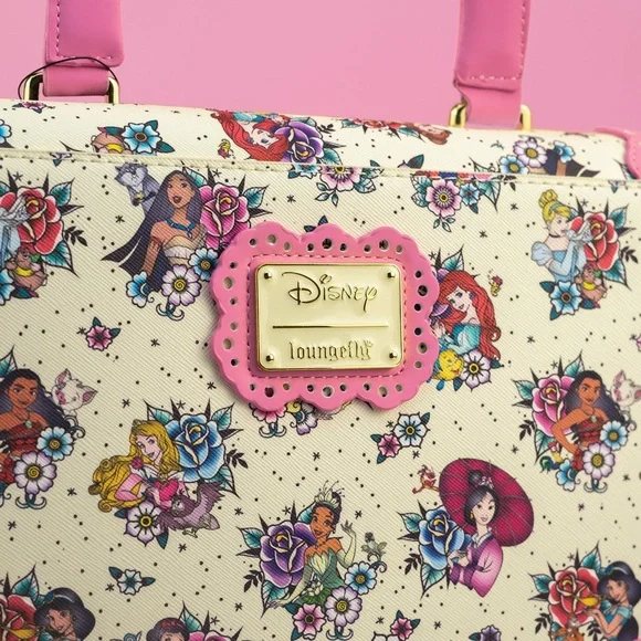 Disney Princess Floral Tattoo Pattern Crossbody Bag by Loungefly - Picture 3 of 6